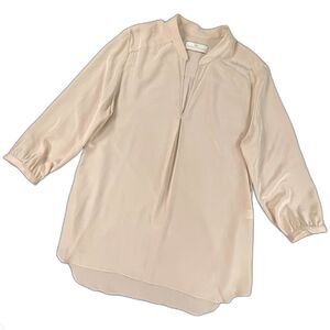 Amanda Uprichard Silk Tunic Blouse L Cream Split Neck Minimalist Quiet Luxury